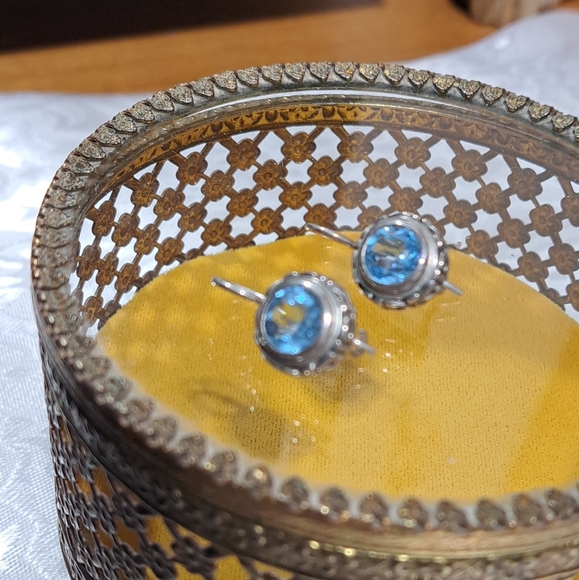 Vintage Sterling Silver genuine Aquamarine 20" necklace and earrings set - Picture 5 of 11